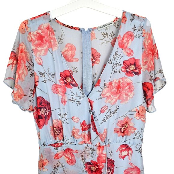 Charlotte Russe Womens Med Floral Maxi Dress Wrap Detail Flutter Sleeves Flowy - Picture 3 of 10